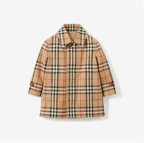 Reversible Check Gabardine Car Coat in Archive beige